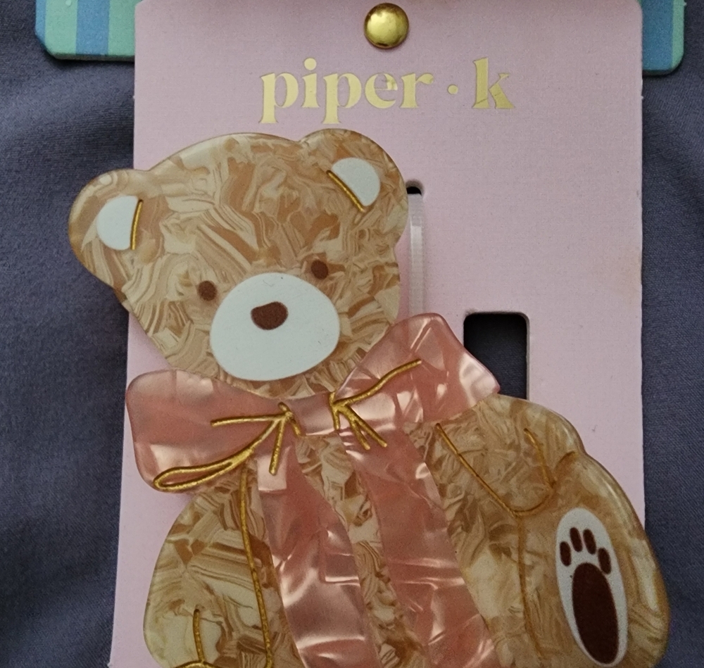 Piper K Pink Resin 🧸Teddy Bear &🦞 Lobster Hair Clips - Set of 2
